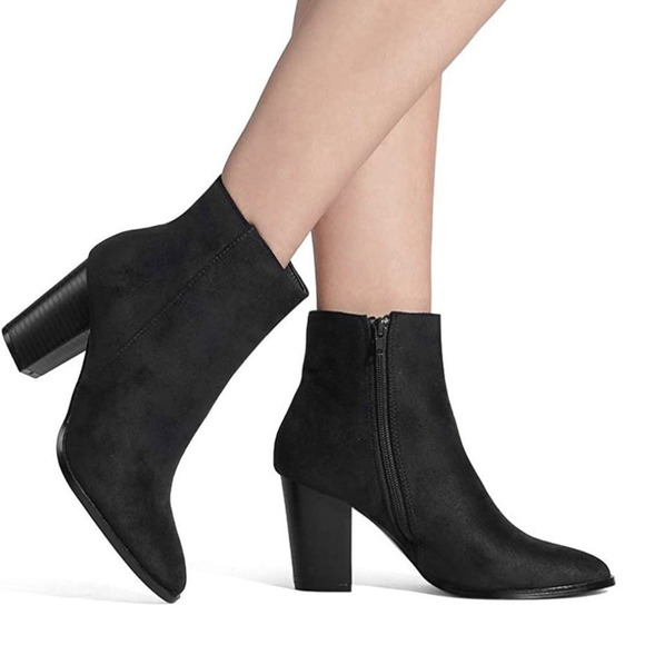 NWT Wool + Pepper Co. Black Suede Heeled Ankle Booties - Picture 6 of 8